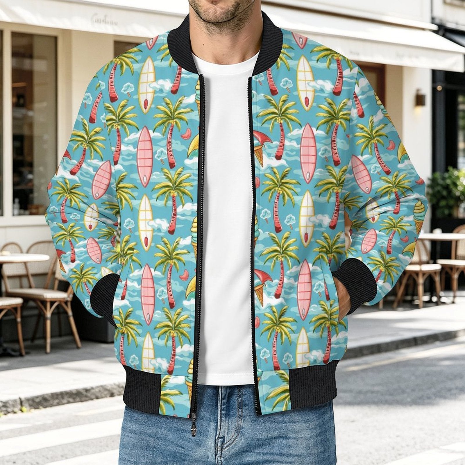 Summer Surf Men's Casual Zip‑Up Bomber Jacket