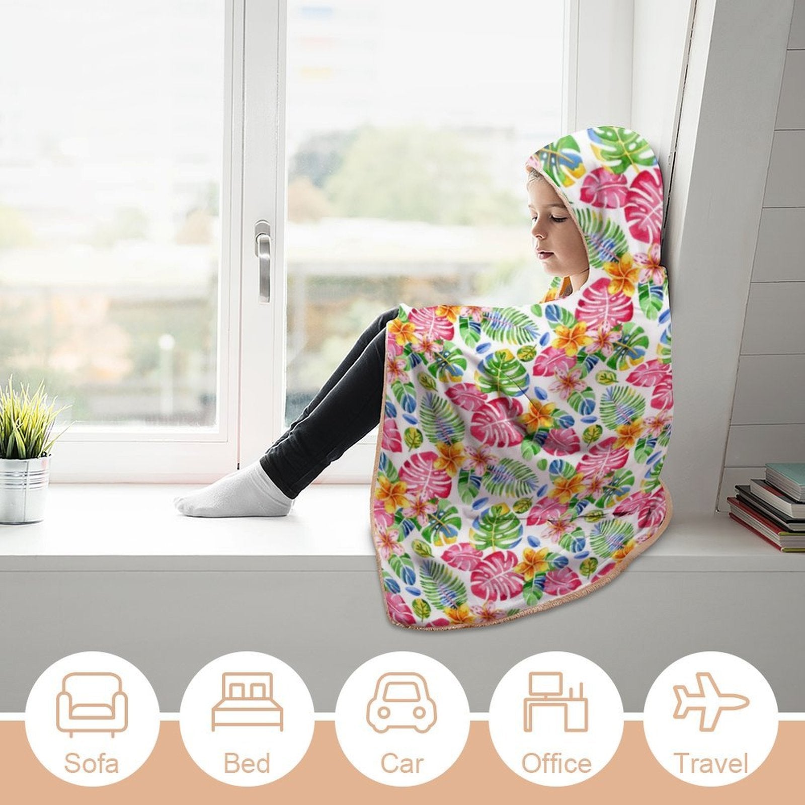 Bright Tropical Kids Hooded Blanket 100cm x 130cm