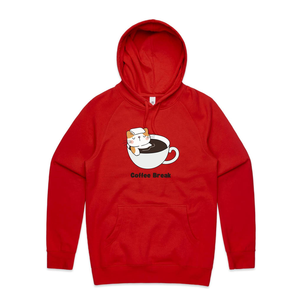Coffee Break, Cat - Mens Hoodie Red Mens Hoodie animal Coffee Printed In Australia