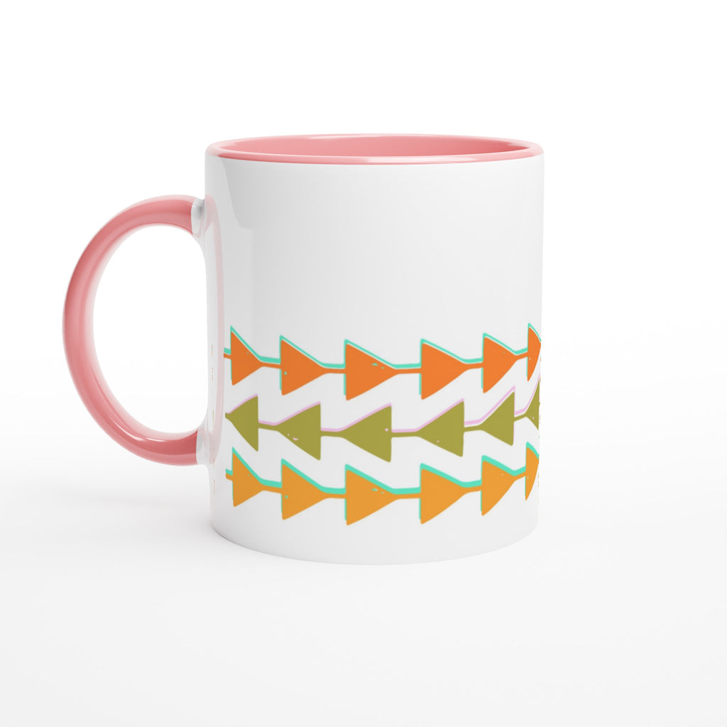 Retro Triangles - White 11oz Ceramic Mug with Colour Inside Ceramic Pink Colour 11oz Mug Globally Fulfilled Retro