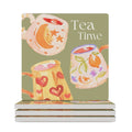 Tea Time Ceramic Coasters (Square) white Ceramic Coasters Printed Offshore Tea