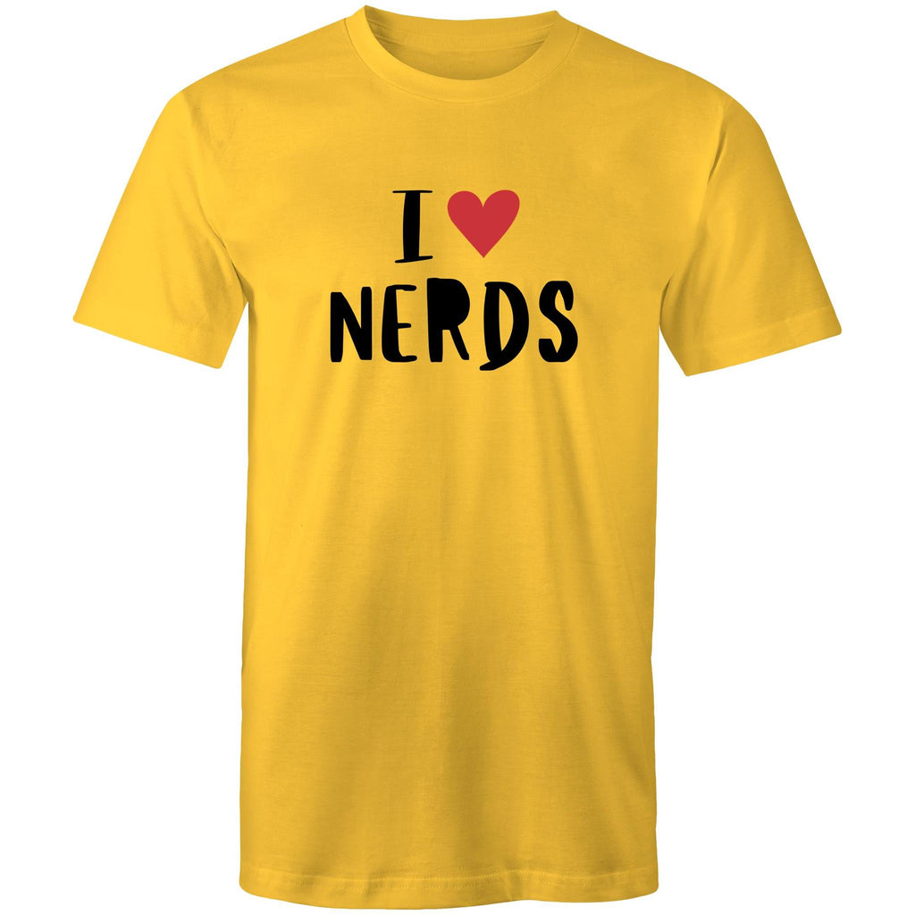 I Love Nerds, Heart - Mens T-Shirt Yellow Mens T-shirt Love Printed In Australia