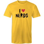 I Love Nerds, Heart - Mens T-Shirt Yellow Mens T-shirt Love Printed In Australia
