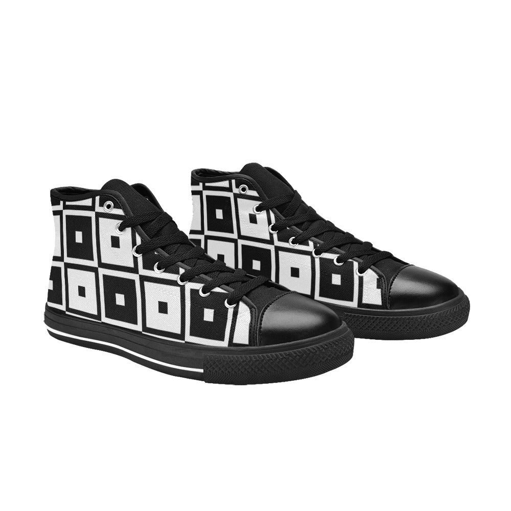 Black And White Squares - Men's High Top Canvas Shoes