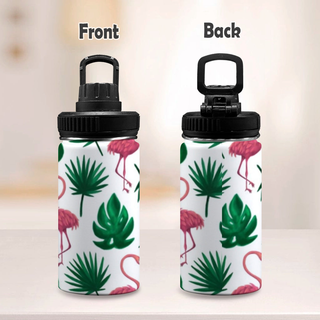 Flamingo Leaves - Kids Water Bottle with Chug Lid (12 oz)
