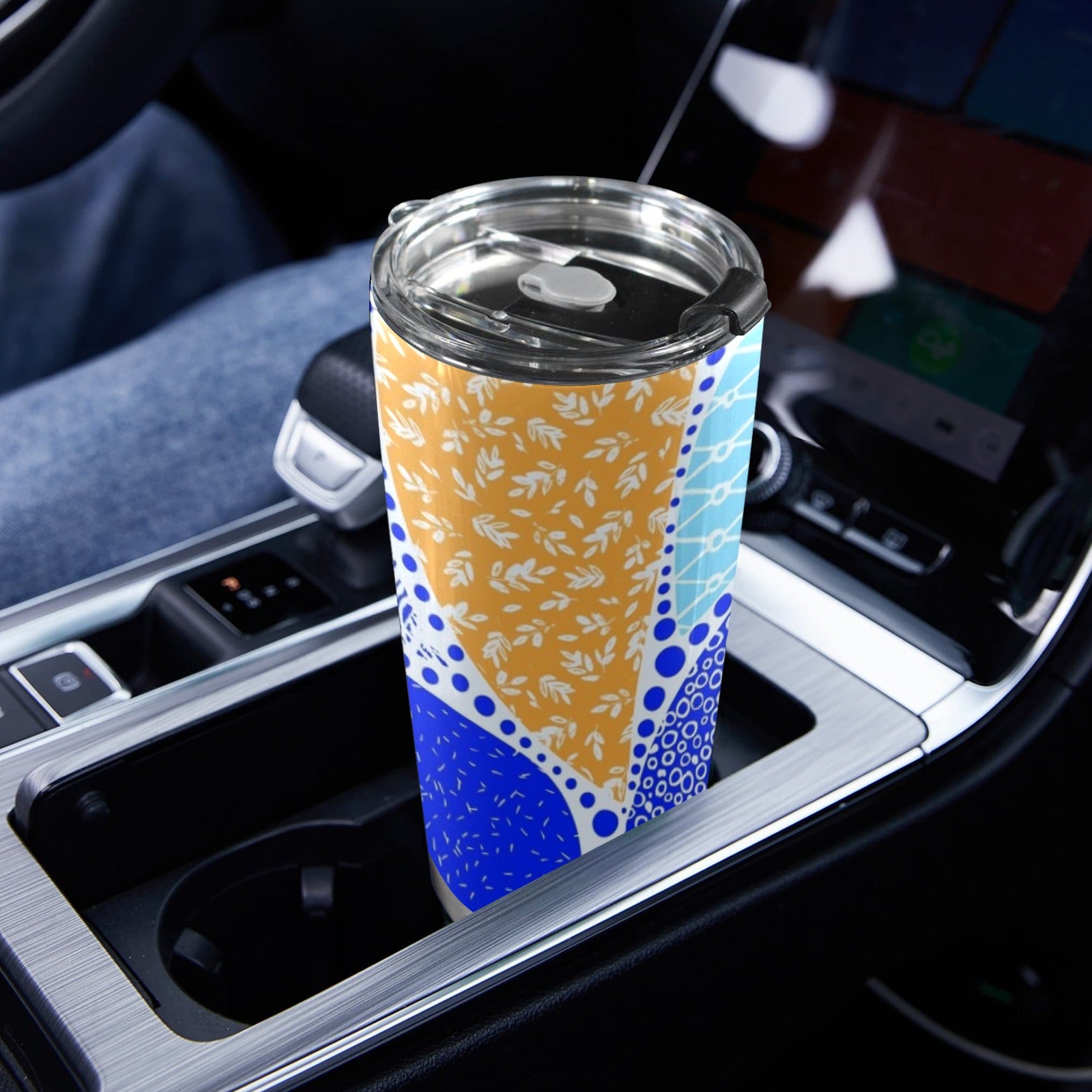 Blue Swirl - 20oz Mobile Tumbler with Lid (Black Lock) 20oz Travel Mug Printed Offshore