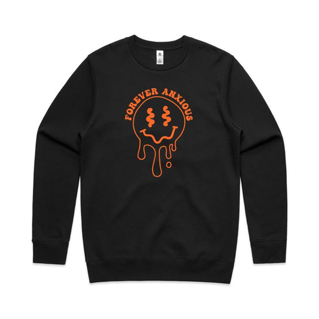 Forever Anxious - AS Colour Stencil Crew Sweatshirt Black Sweatshirt Printed In Australia