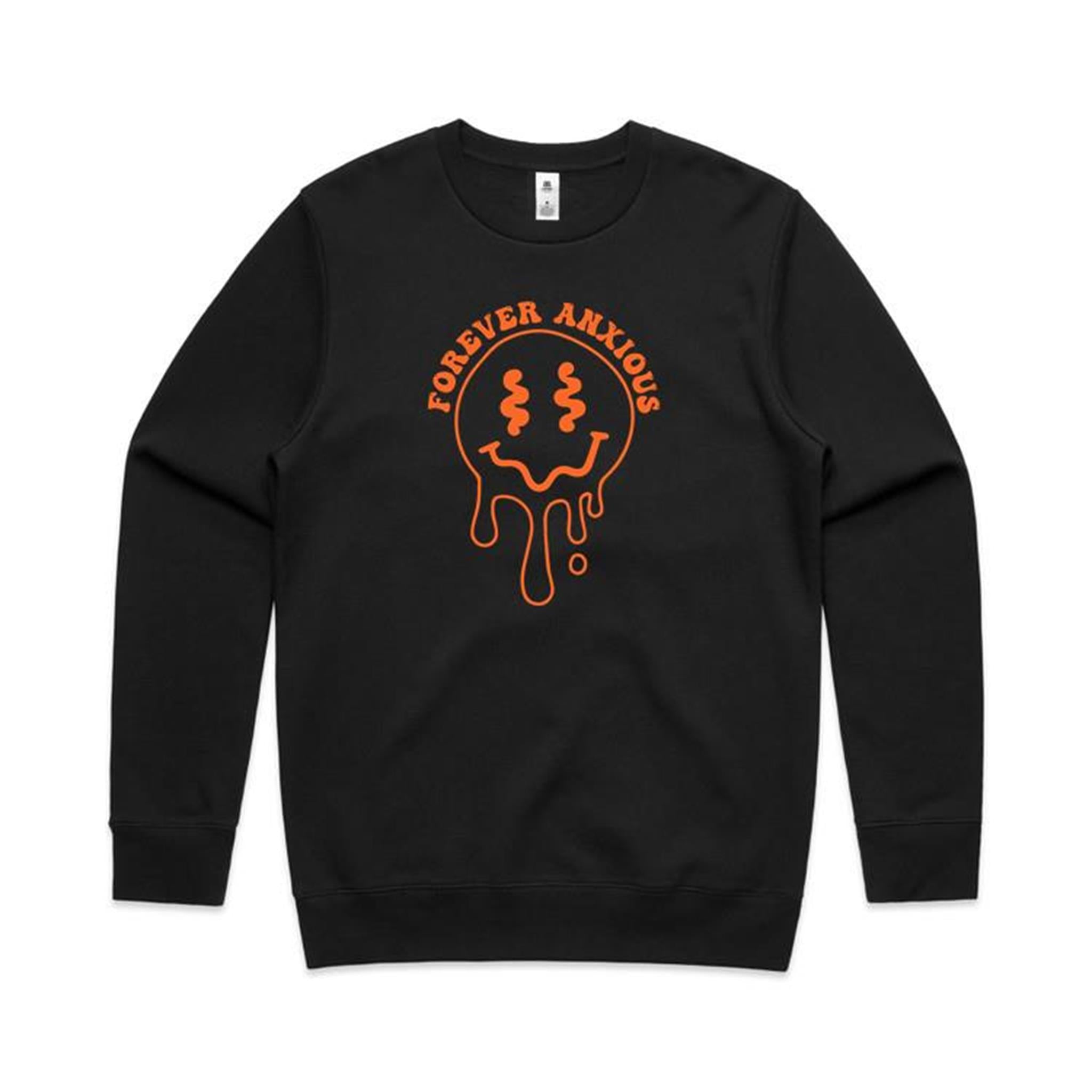 Forever Anxious - AS Colour Stencil Crew Sweatshirt Black Sweatshirt Printed In Australia