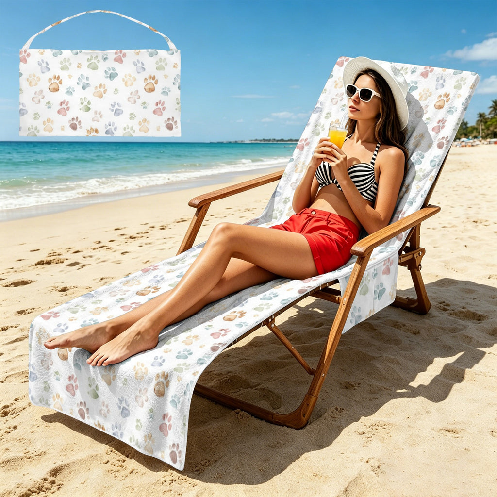 Paw Print Beach Chair Towel Cover with Side Pockets