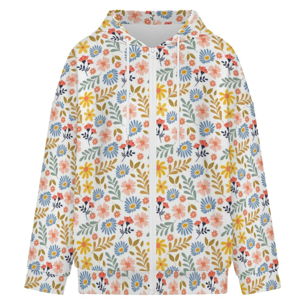 Boho Flowers And Leaves Women's Full-Zip Hoodie