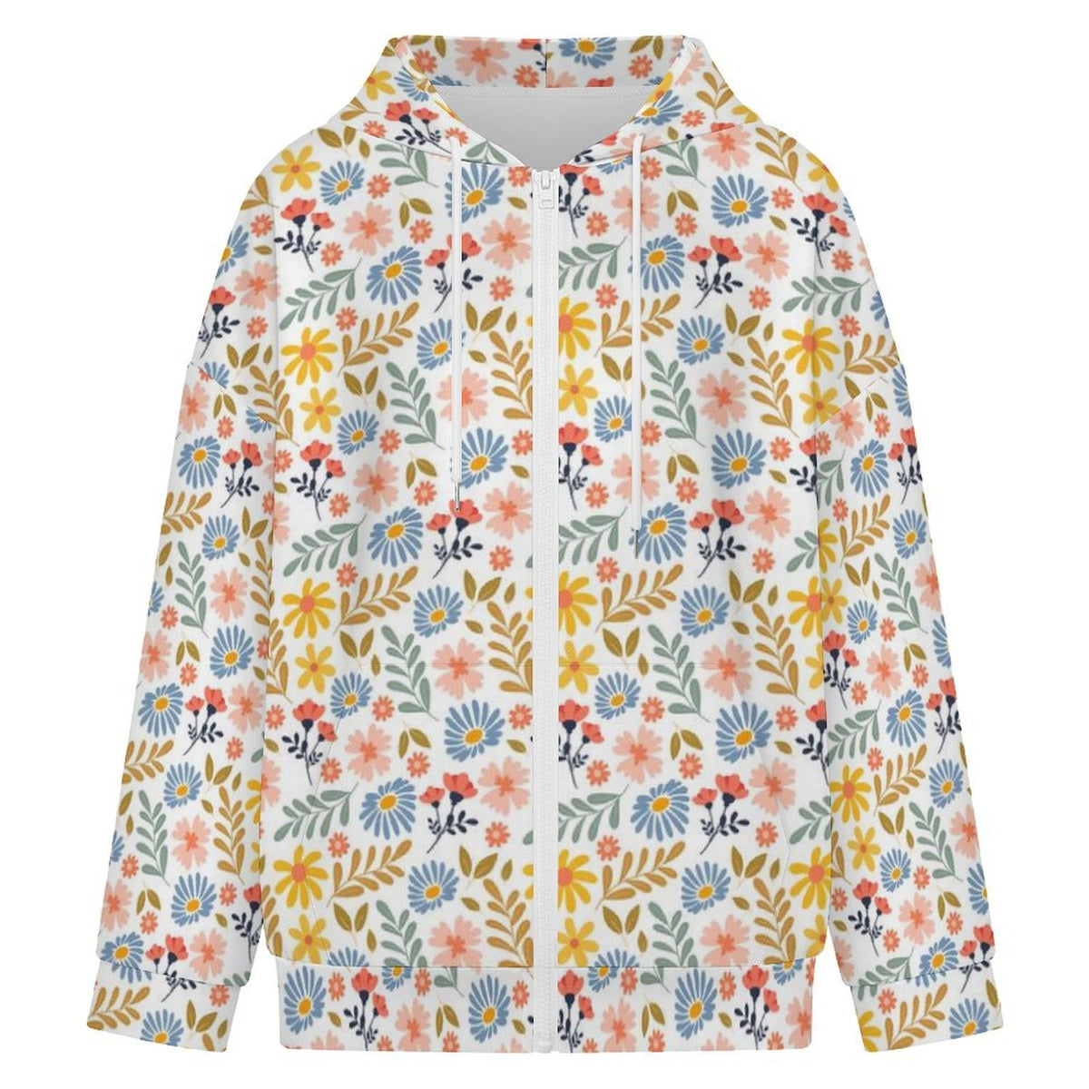 Boho Flowers And Leaves Women's Full-Zip Hoodie