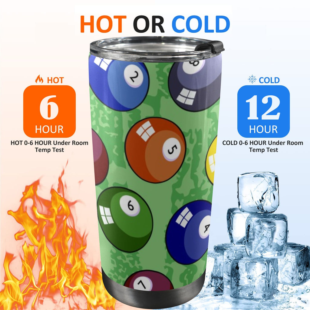 Pool Balls - 20oz Mobile Tumbler with Lid (Black Lock) 20oz Travel Mug Games Printed Offshore