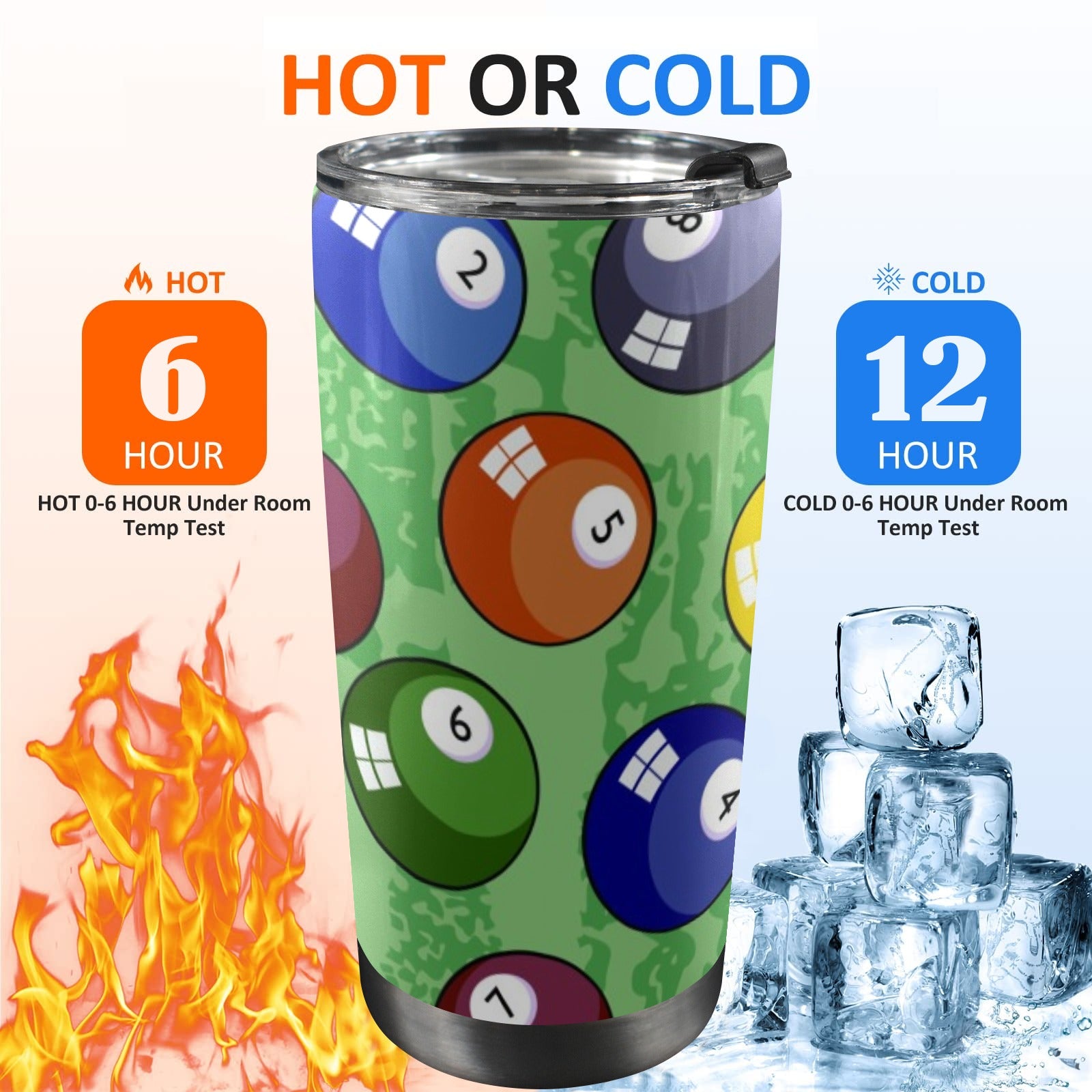 Pool Balls - 20oz Mobile Tumbler with Lid (Black Lock) 20oz Travel Mug Games Printed Offshore