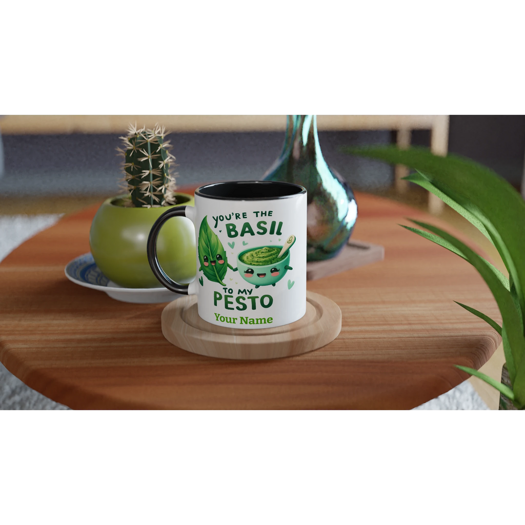 Personalised - You're The Basil To My Pesto, Valentine - White 11oz Ceramic Mug with Colour Inside Personalised 11oz Mug