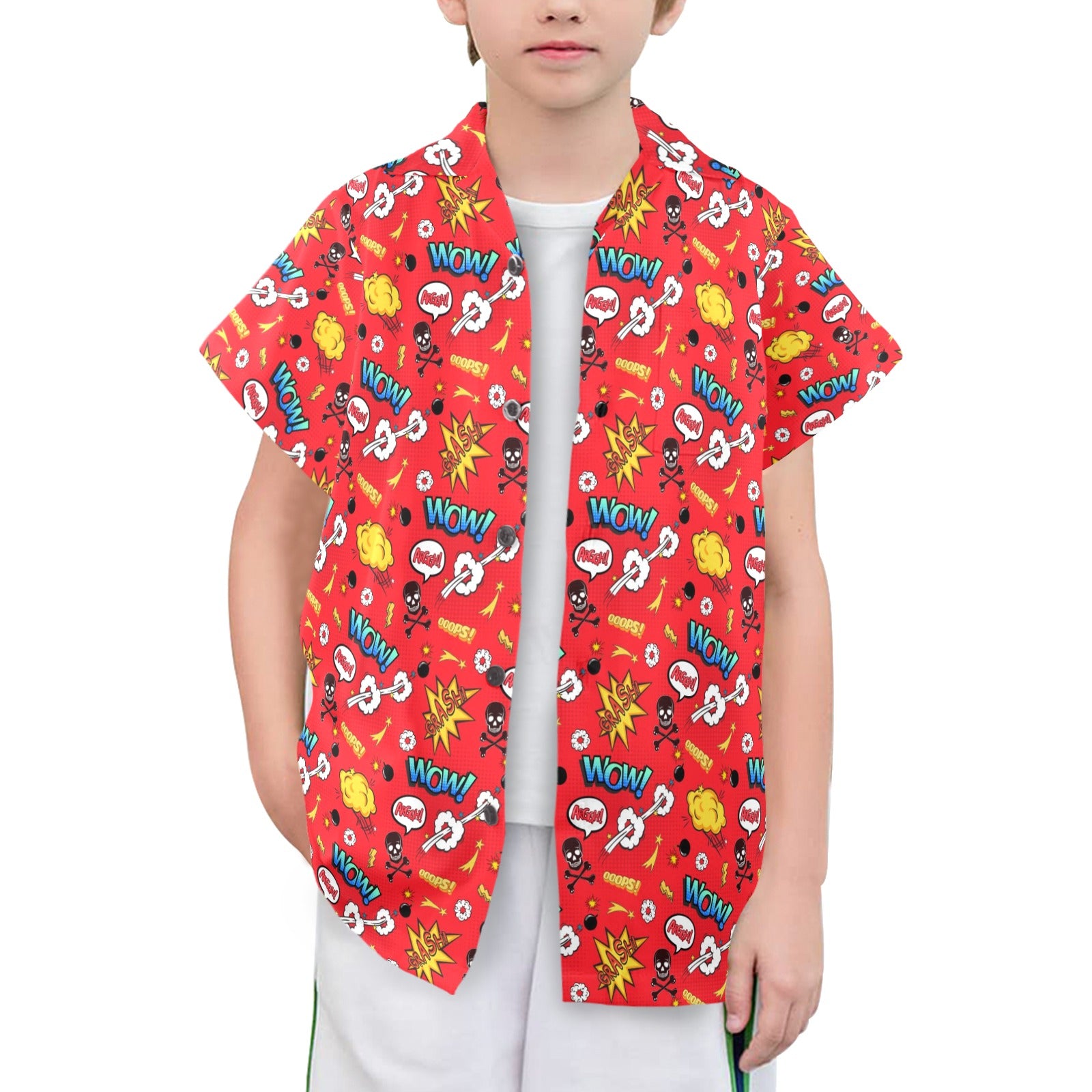 Comic Book Red Senior Kids Hawaiian Shirt Senior Kids Hawaiian Shirt 8-15 comic Printed Offshore