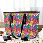 Bright And Bold Flowers PU Leather Tote Bag Large Leather Tote Bag-Large Plants Printed Offshore
