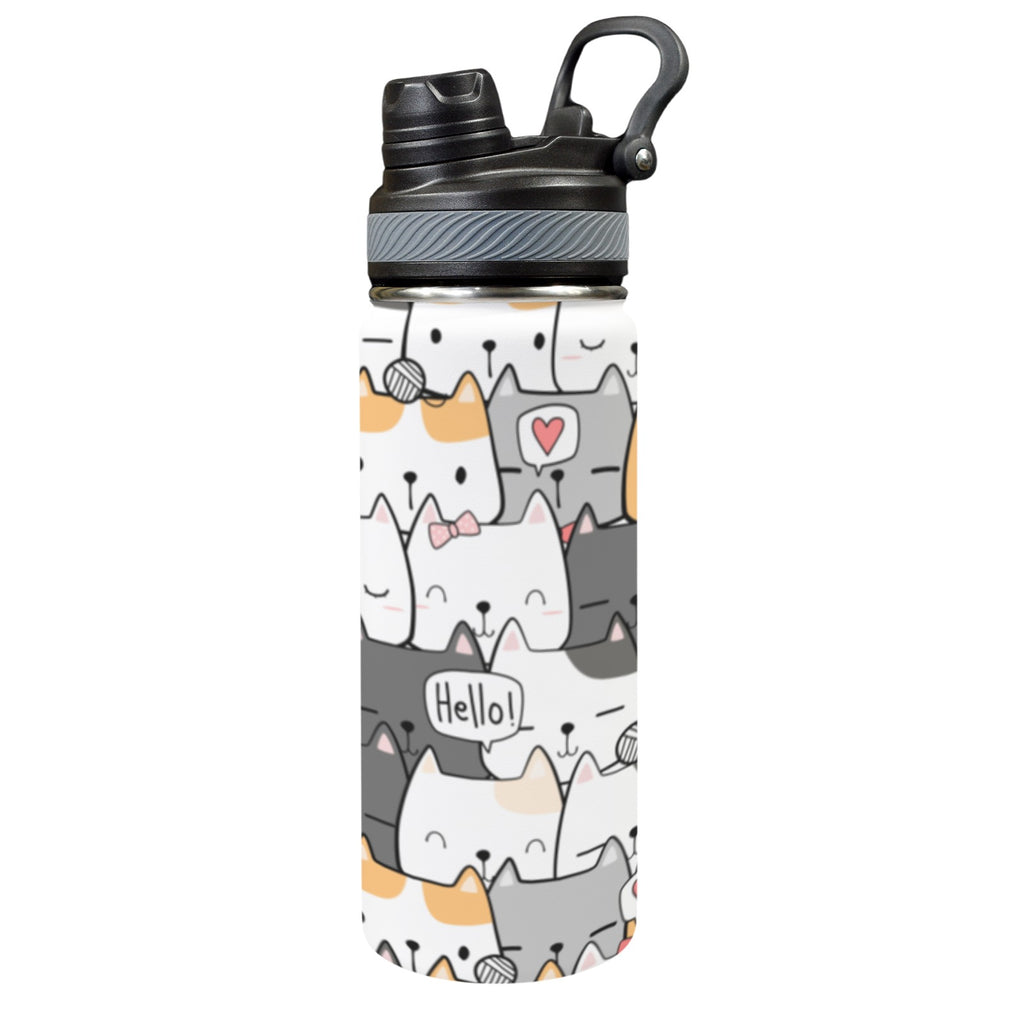 Cat Hello Insulated Water Bottle with Dual-Use Lid (18oz) One Size Insulated Water Bottle with Dual-Use Lid (18oz) animal Printed Offshore