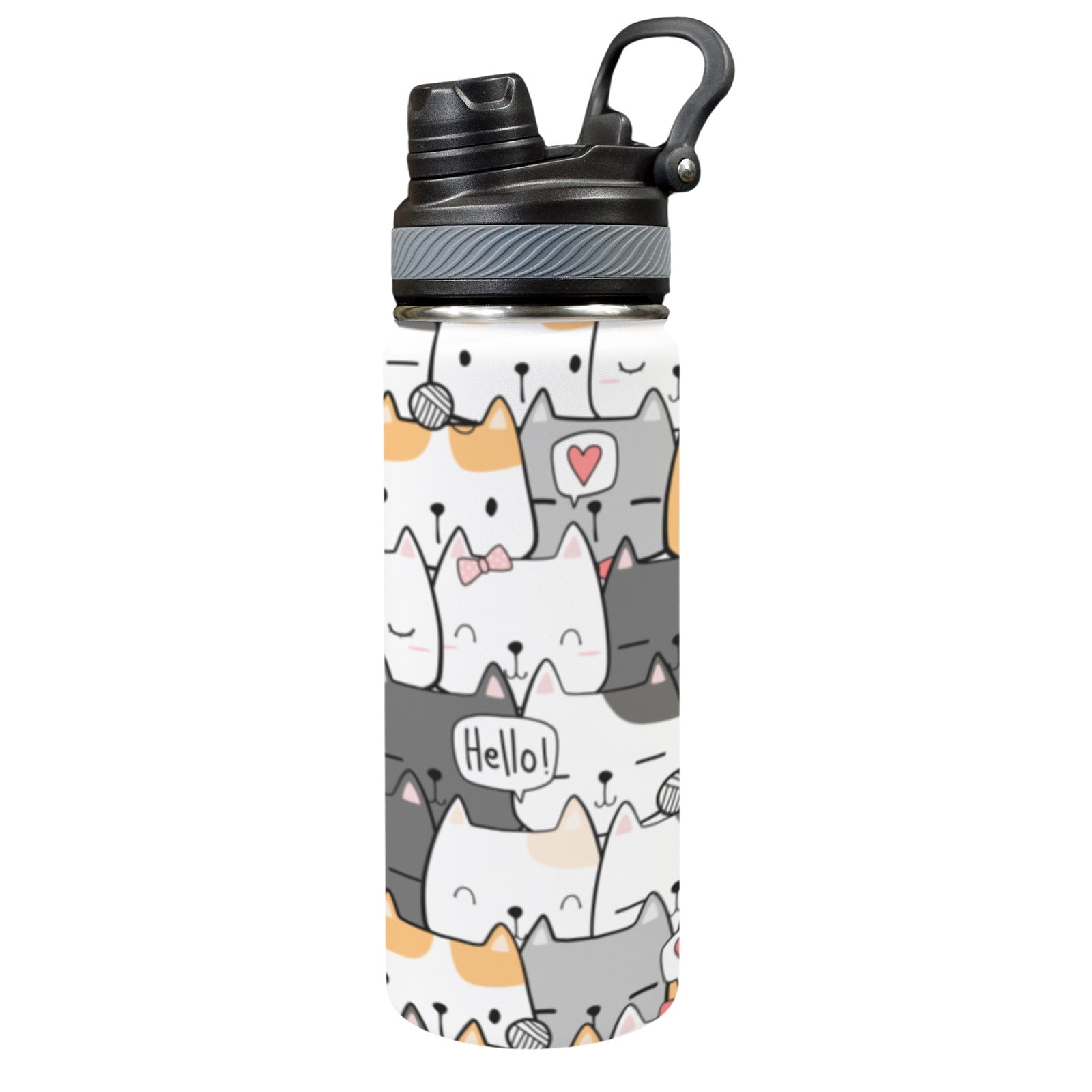 Cat Hello - Insulated Water Bottle with Dual-Use Lid (18oz) One Size Insulated Water Bottle with Dual-Use Lid (18oz) animal Printed Offshore