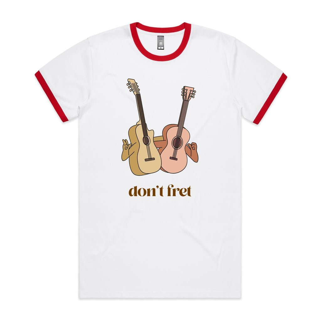 Guitars, Don't Fret - Staple Ringer Tee White Red Ringer T-Shirt Music Printed In Australia