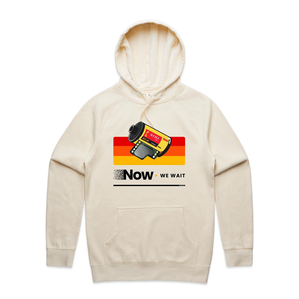 Camera Film, Now We Wait Men's AS Colour Hoodie Ecru Mens Hoodie Printed In Australia Retro