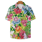 Bright Floral Women's Collared Pocketless Short Sleeve Shirt