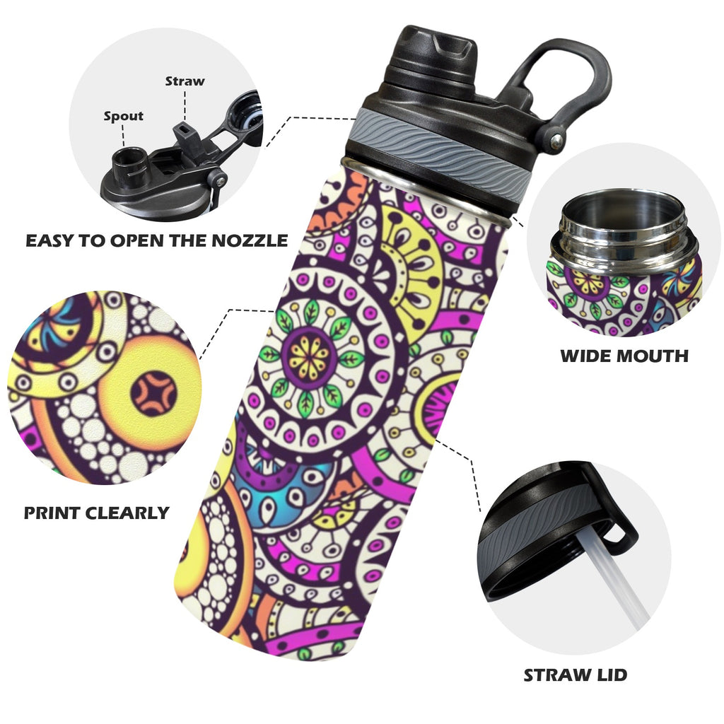 Circle Flowers - Insulated Water Bottle with Dual-Use Lid (18oz) Insulated Water Bottle with Dual-Use Lid (18oz) Printed Offshore