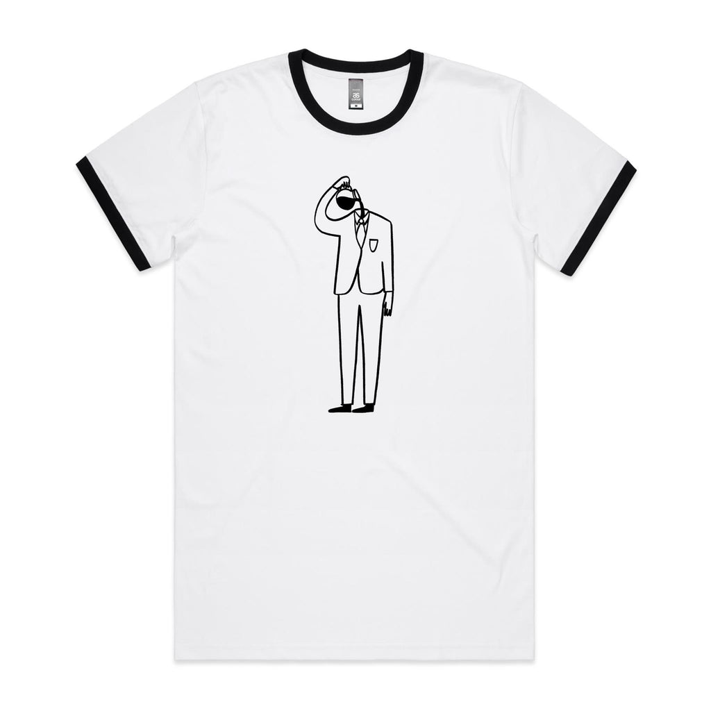 Coffee Brain - Staple Ringer Tee White Black Ringer T-Shirt Coffee Printed In Australia