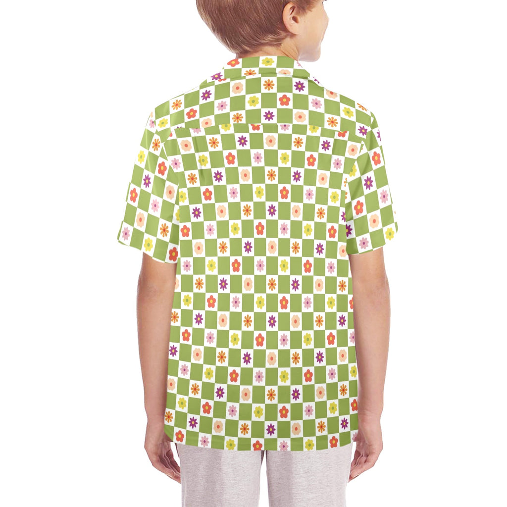 Flower Check Senior Kids Hawaiian Shirt