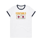 Everything Is OK, Periodic Table - Women's Ringer Tee White Navy Womens Ringer T-shirt Printed In Australia Science
