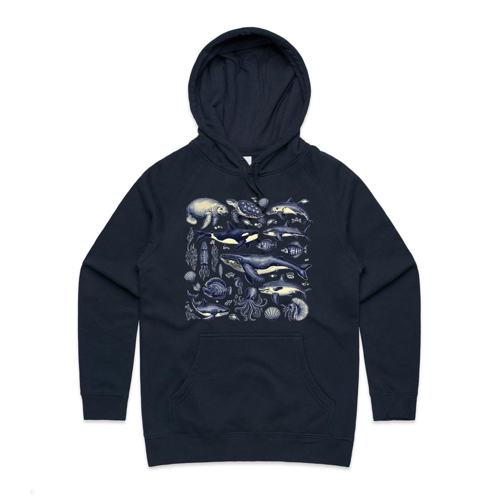Sea Creatures - Womens Hoodie Navy Womens Hoodie animal Printed In Australia