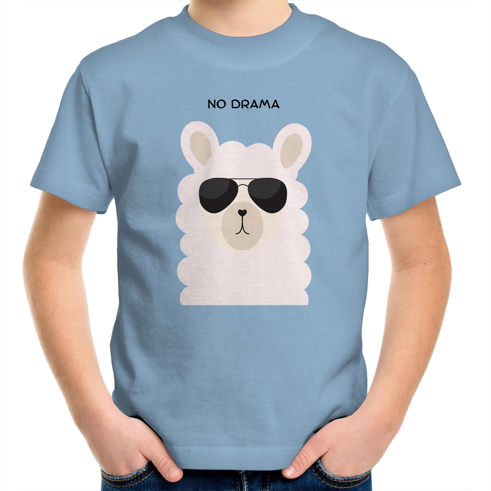 No Drama Llama - Kids Youth T-Shirt Carolina Blue Kids Youth T-shirt animal Printed In Australia