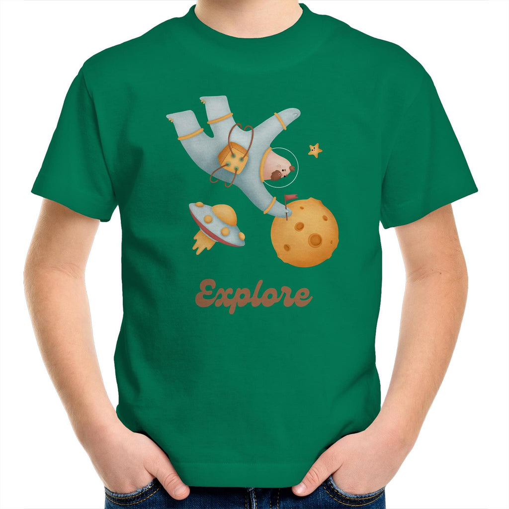 Explore Space - Kids Youth T-Shirt Kelly Green Kids Youth T-shirt Printed In Australia Space