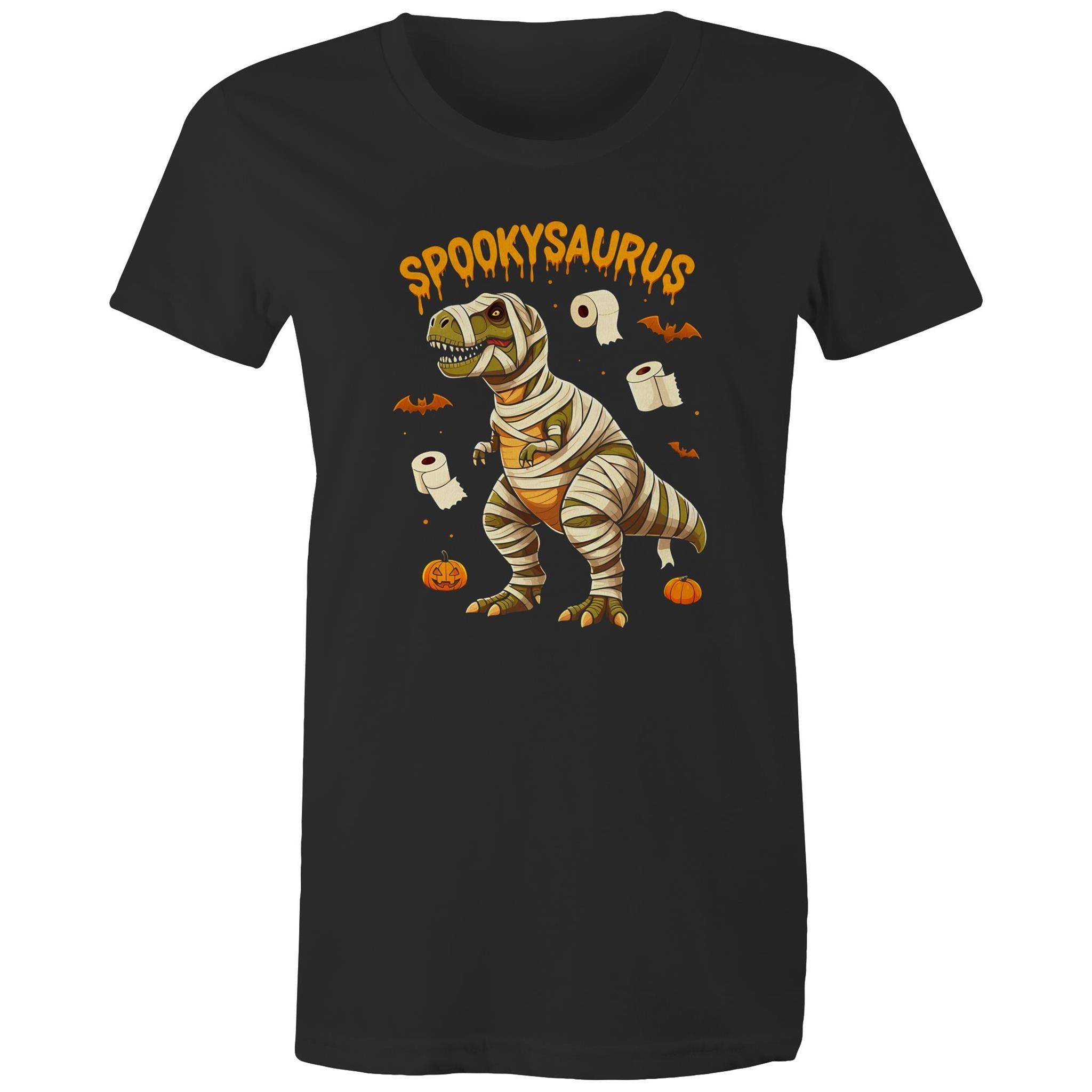 Spookysaurus, Halloween Dinosaur - Womens T-shirt Black Womens T-shirt Halloween Printed In Australia