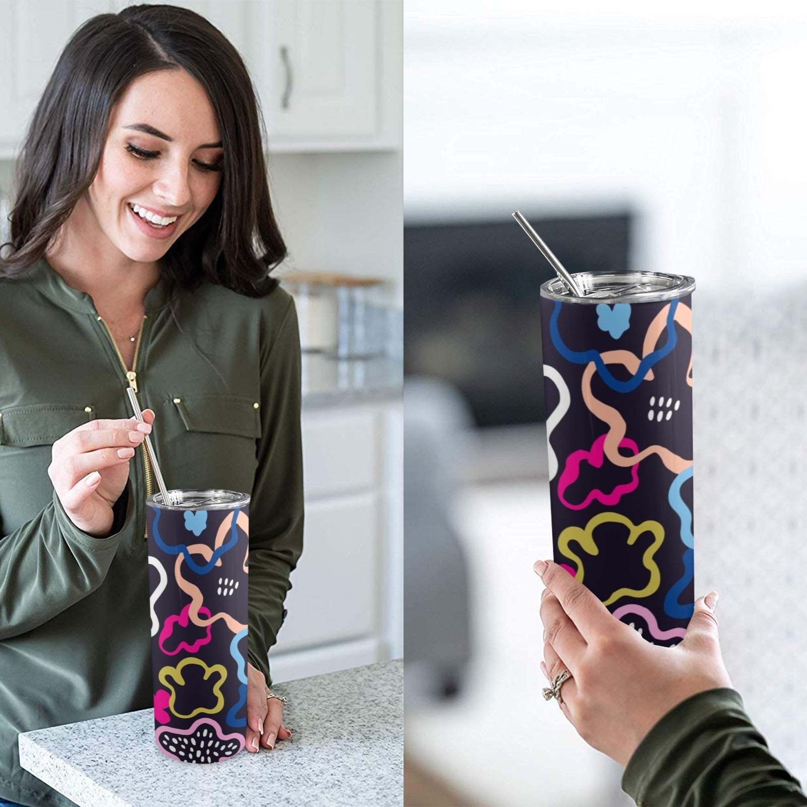 Floral In The Abstract - 20oz Tall Skinny Tumbler with Lid and Straw