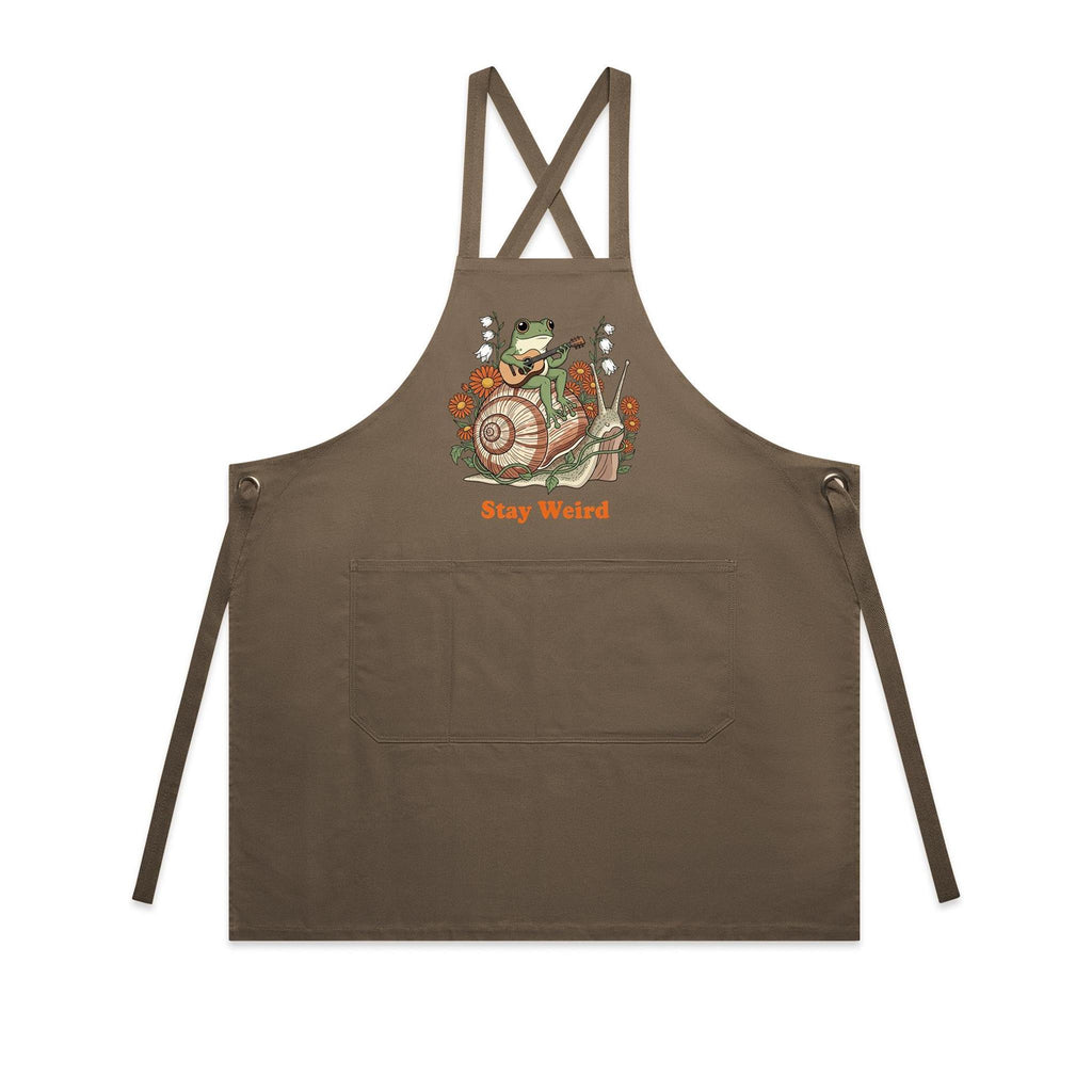 Stay Weird, Guitar Playing Frog On A Snail AS Colour Carrie Apron Walnut One Size Apron animal Music Printed In Australia