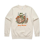 Stay Weird, Guitar Playing Frog On A Snail AS Colour Stencil Crew Sweatshirt Unisex Ecru Sweatshirt animal Music Printed In Australia