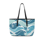 Ocean Waves PU Leather Tote Bag Large One Size Leather Tote Bag-Large Ocean Printed Offshore