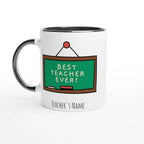 Personalised - Best Teacher Ever, Blackboard - White 11oz Ceramic Mug with Colour Inside Ceramic Black Personalised 11oz Mug