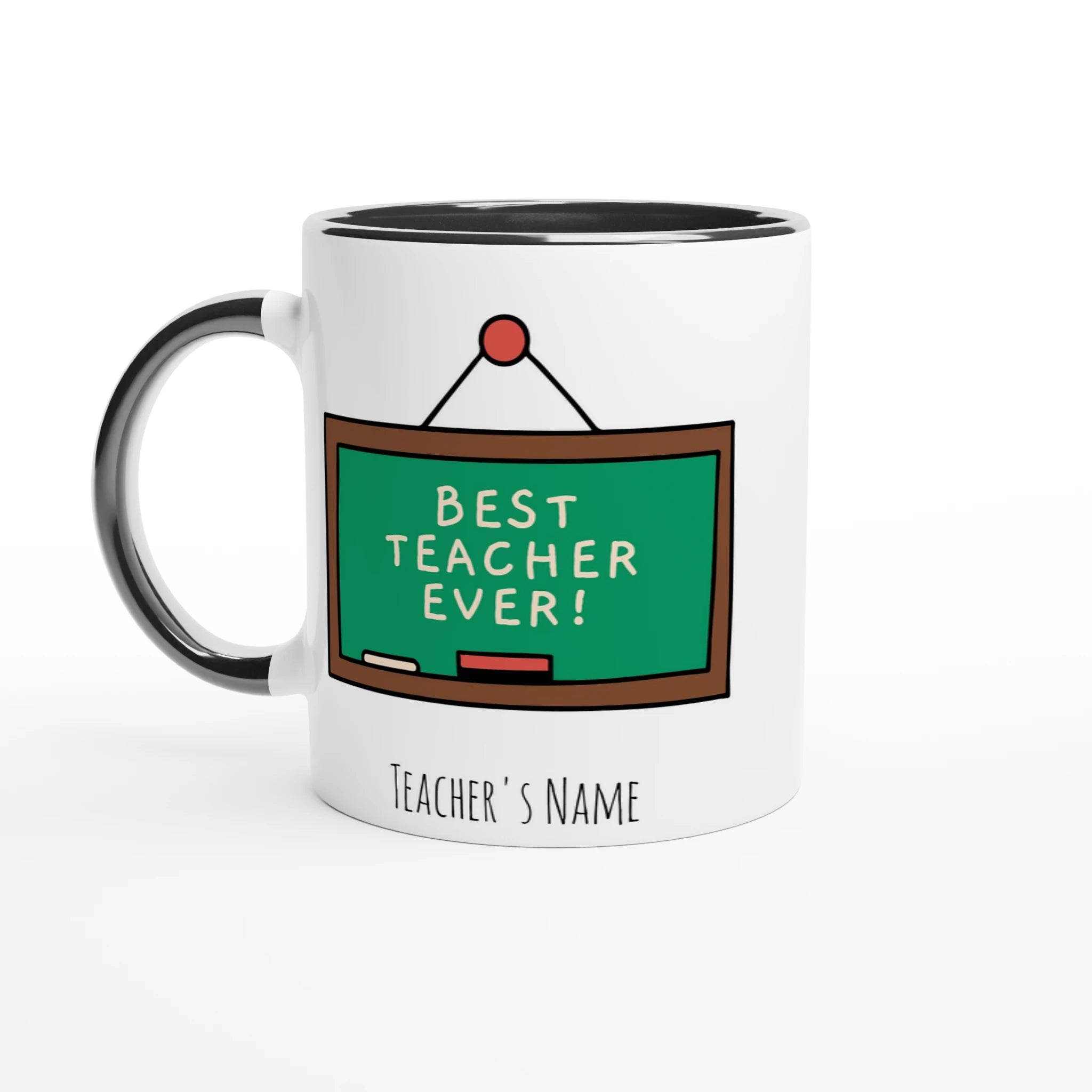 Personalised - Best Teacher Ever, Blackboard - White 11oz Ceramic Mug with Colour Inside Ceramic Black Personalised 11oz Mug