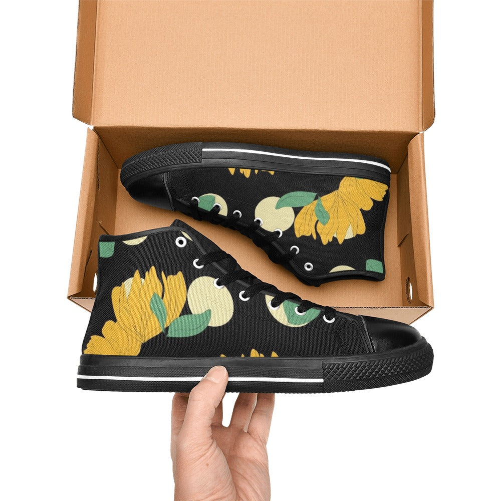 Yellow Flowers And Dots - Women's High Top Canvas Shoes Womens Classic High Top Shoes Printed Offshore