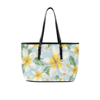 Delicate Frangipani PU Leather Tote Bag Large One Size Leather Tote Bag-Large Plants Printed Offshore