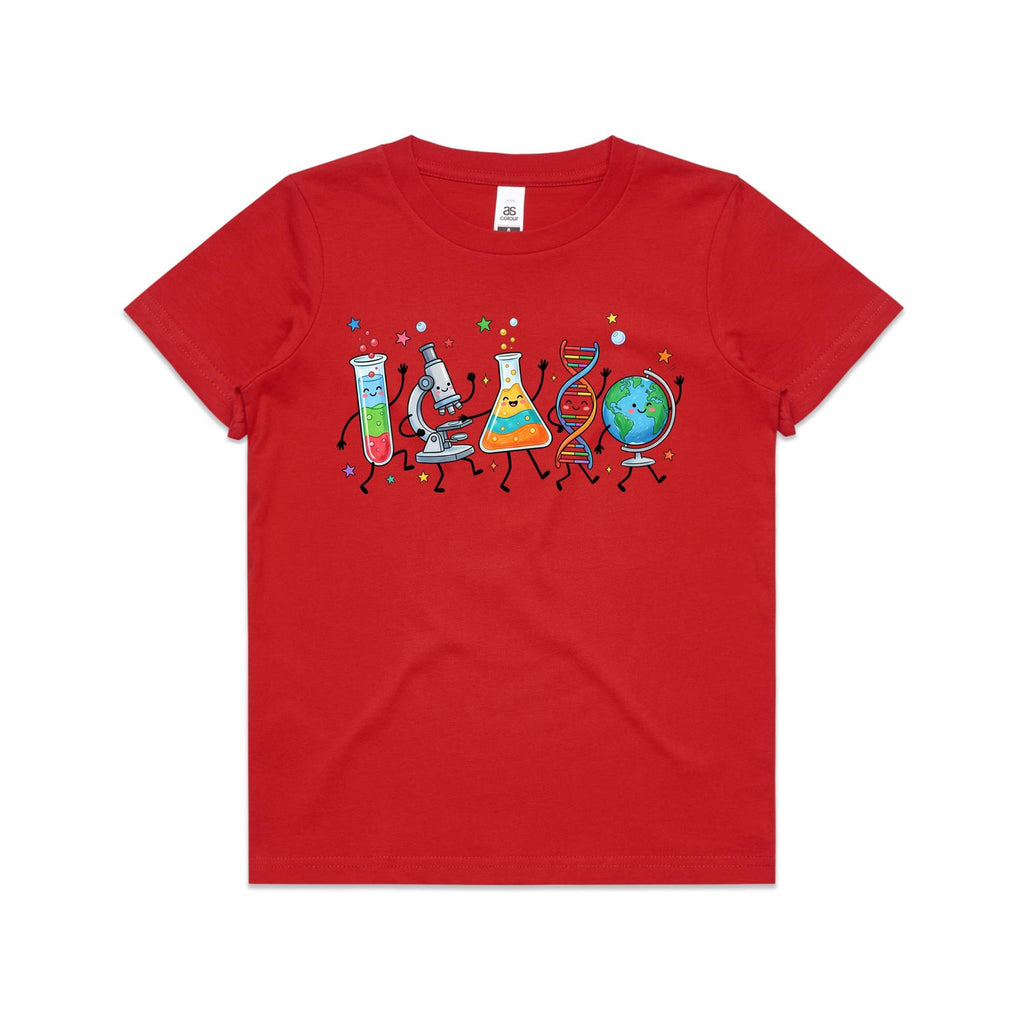 Science Characters Kids AS Colour T-shirt Red Kids Youth T-shirt Printed In Australia Science