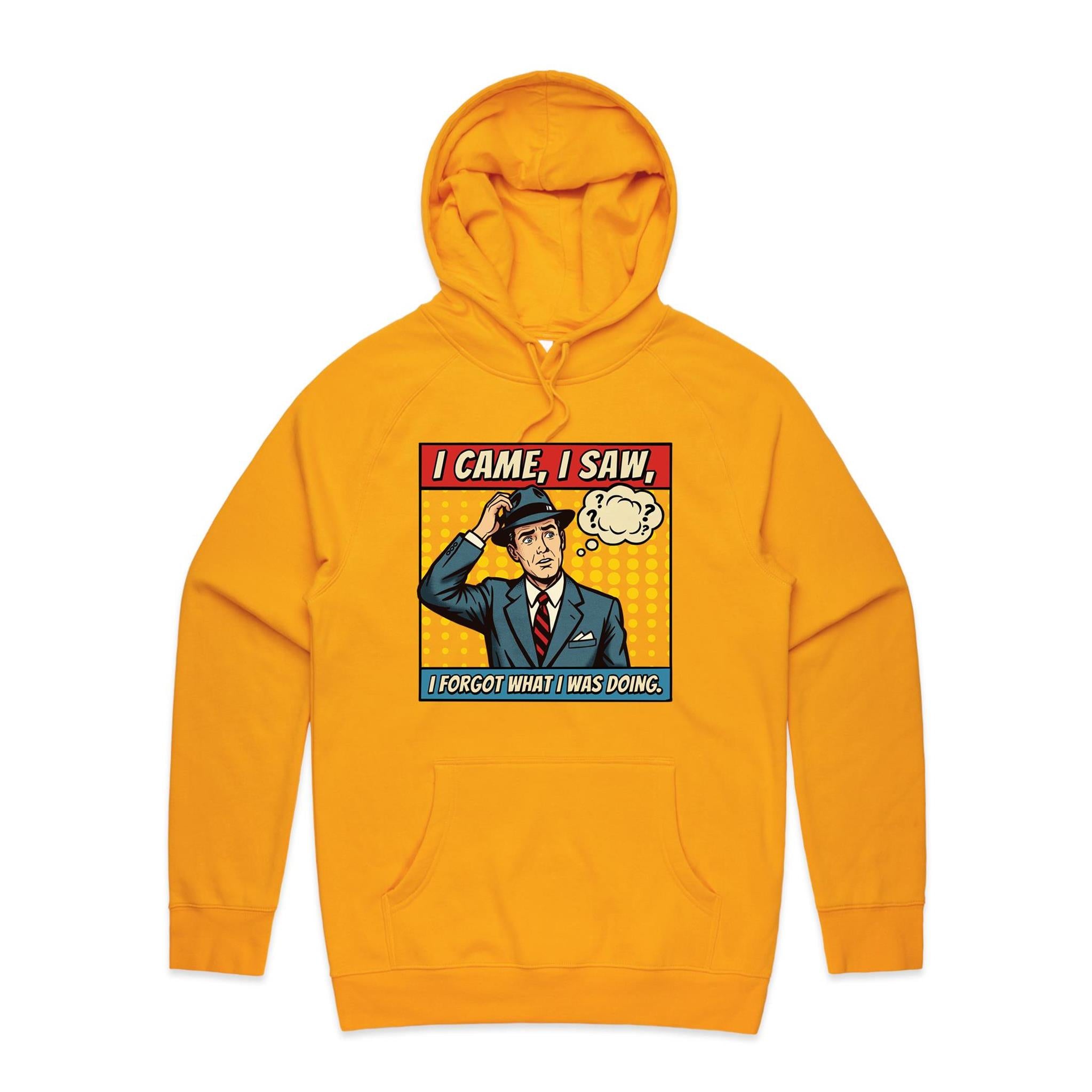 I Came, I Saw, I Forgot What I Was Doing, Retro Gentleman Men's AS Colour Hoodie Gold Mens Hoodie comic Dad Printed In Australia