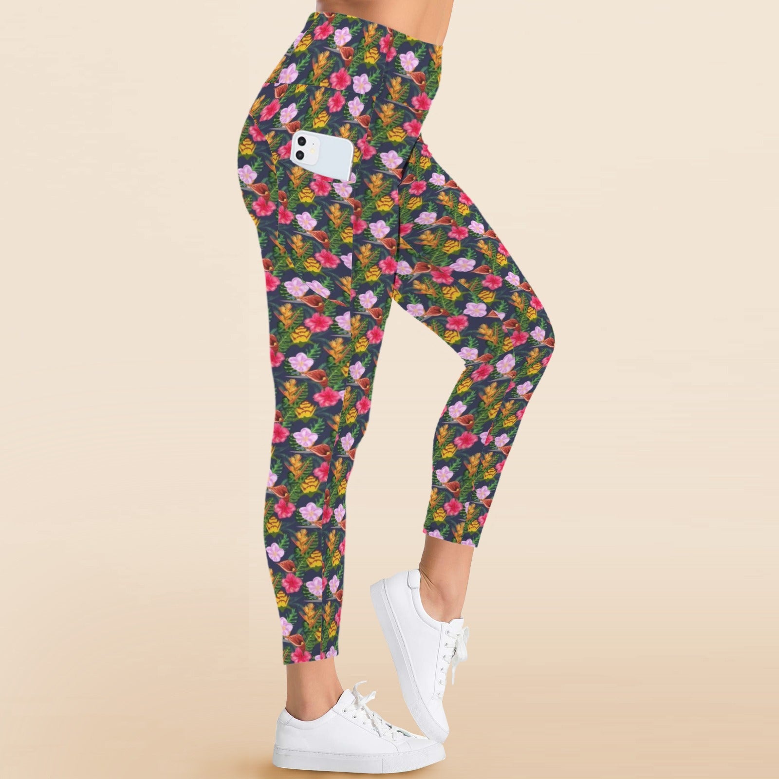 Tropical Floral Women's High Waist Pockets Yoga Leggings Women's High Waist Pockets Yoga Leggings Plants Printed Offshore