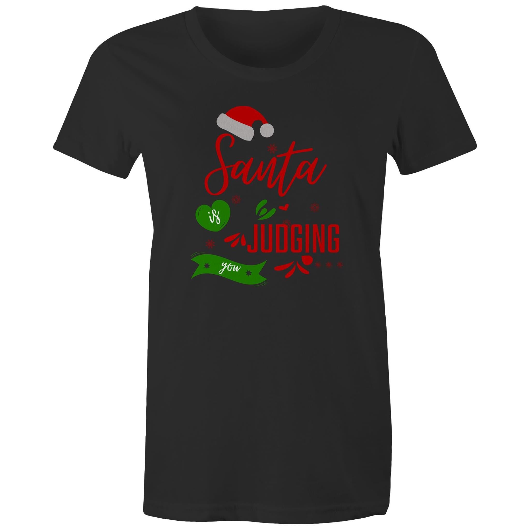 Santa Is Judging You - Womens T-shirt Black Womens Christmas T-shirt Christmas Printed In Australia
