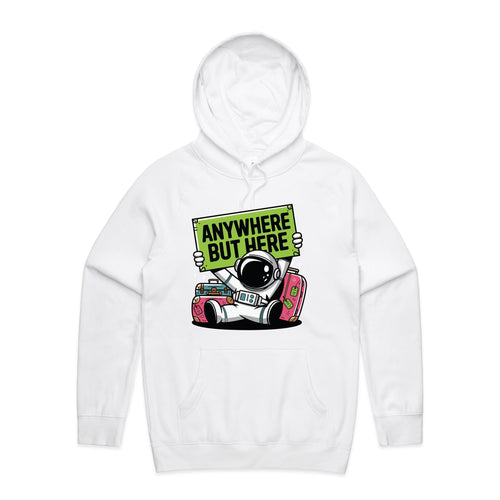 Astronaut, Anywhere But Here - Mens Hoodie White Mens Hoodie Printed In Australia Space