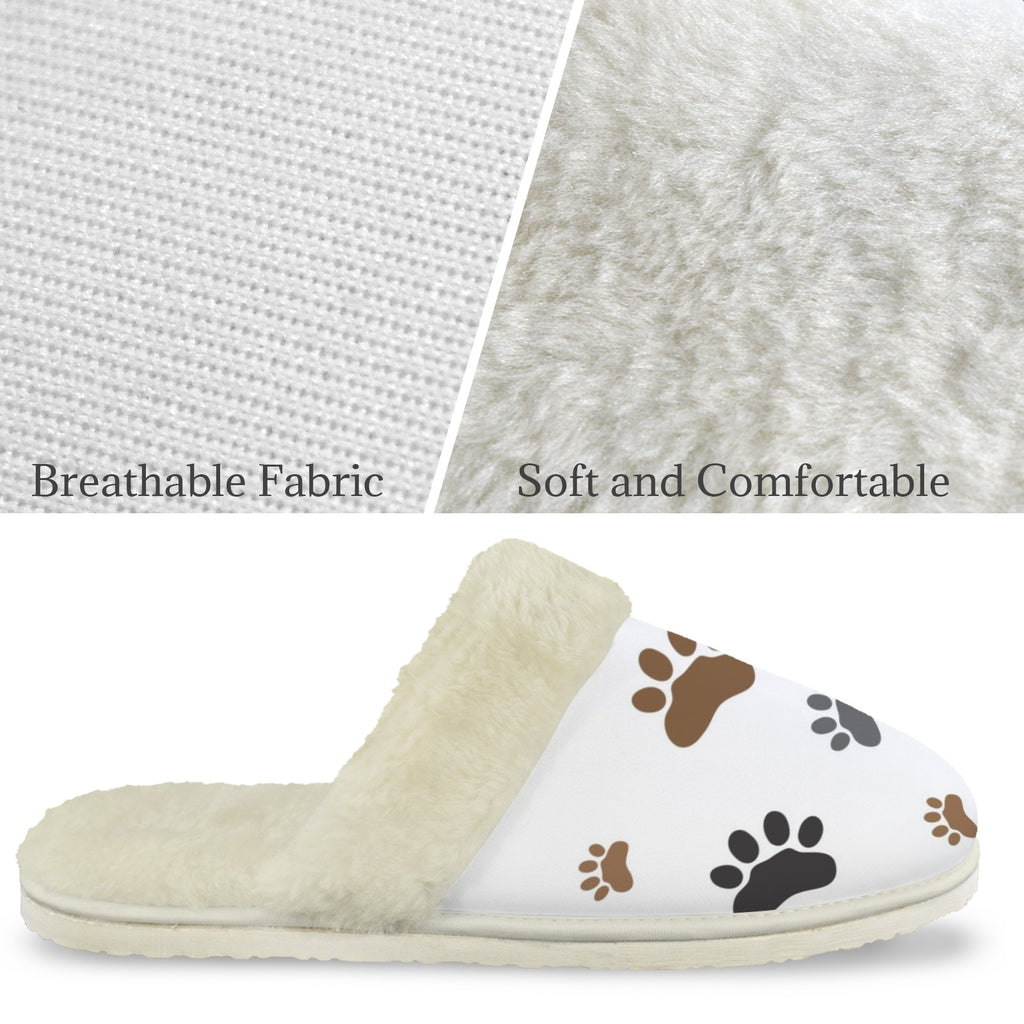 Paw Prints Men's Fur Trim Thick-Sole Indoor Slippers Men's Fur Trimmed Slippers animal Printed Offshore