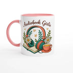 Audiobook Girlie - White 11oz Ceramic Mug with Colour Inside Ceramic Pink Colour 11oz Mug Globally Fulfilled Reading