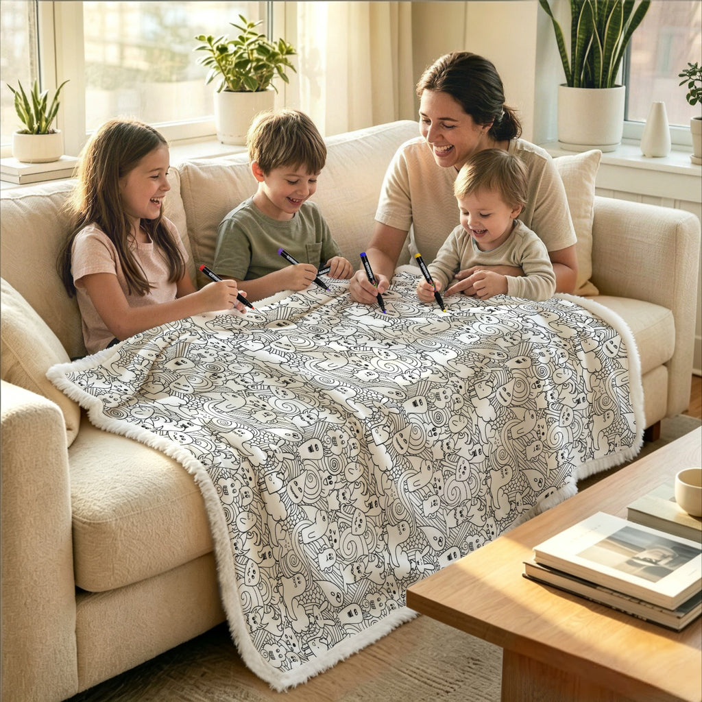 Black And White Creatures Colour Your Own Blanket 100×150cm