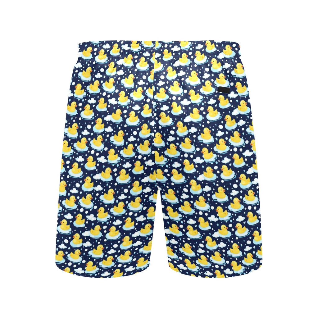 Rubber Ducks On Dark Men's Mid-Length Beach Shorts